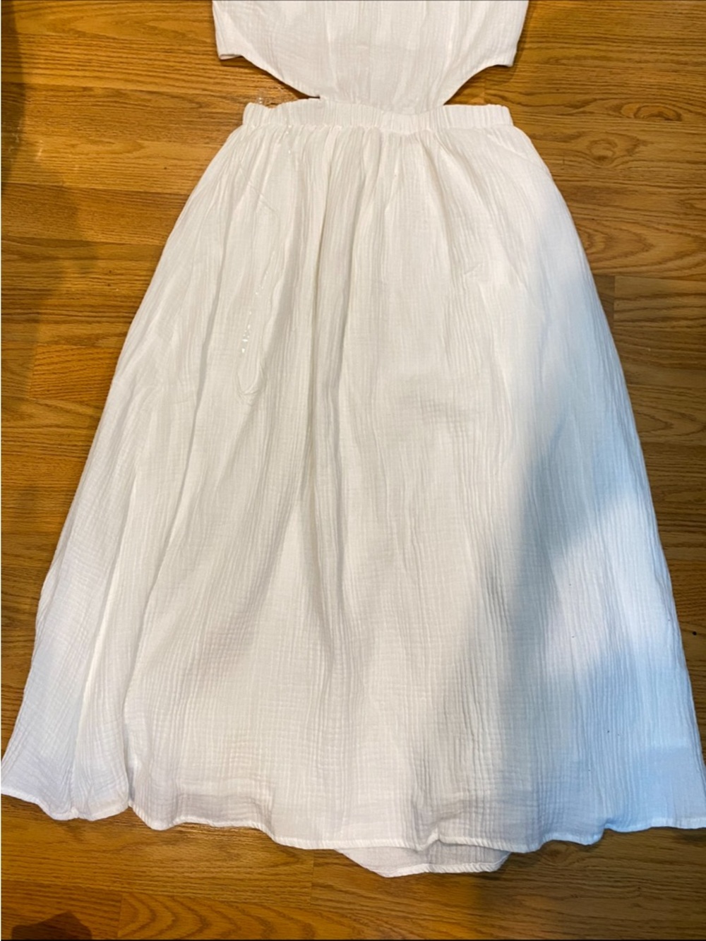 Women’s White Elastic-Waist Midi Summer Dress with Cutout Waist size S - Picture 4 of 7